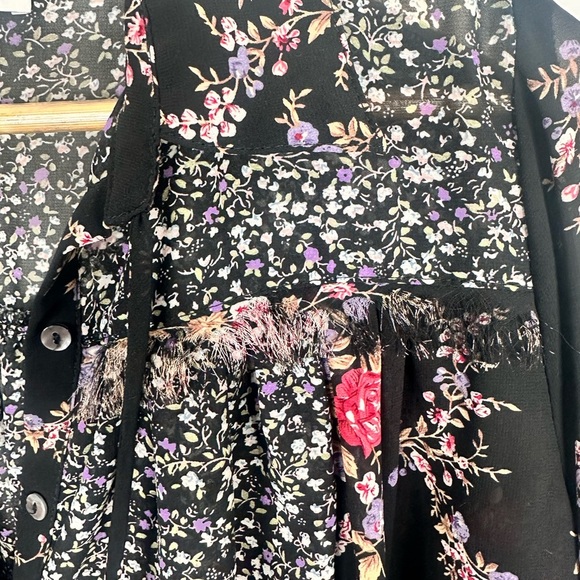 She and Sky Multi pattern peasant collared long sleeve blouse size Large - Picture 5 of 14